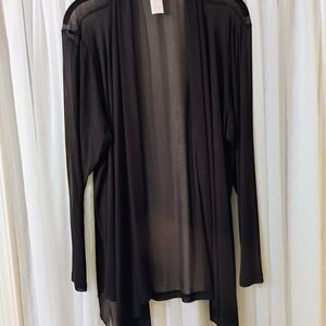 Retreat By Rhonda Shear Black Stretch Chiffon Open-Front Cardigan